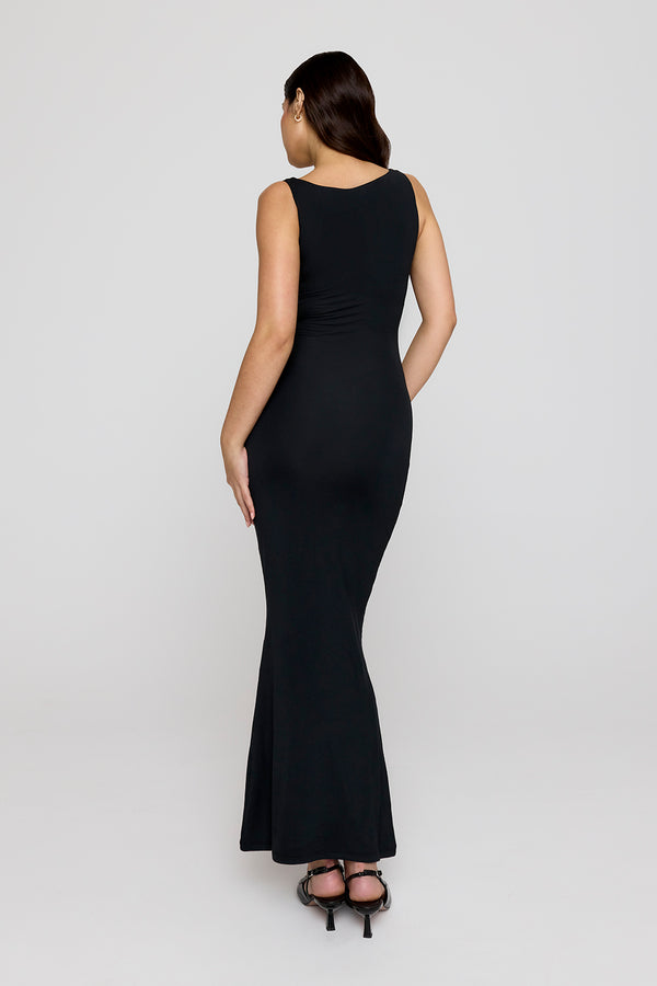365 RUCHED SIDE BOAT NECK MAXI DRESS - SHADOW BLACK