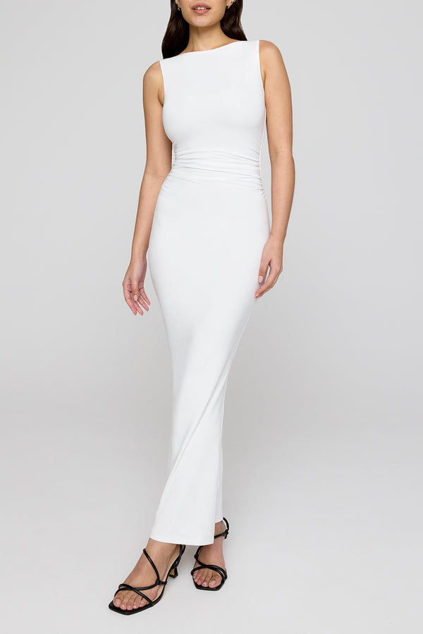 365 RUCHED SIDE BOAT NECK MAXI DRESS - COCONUT MILK