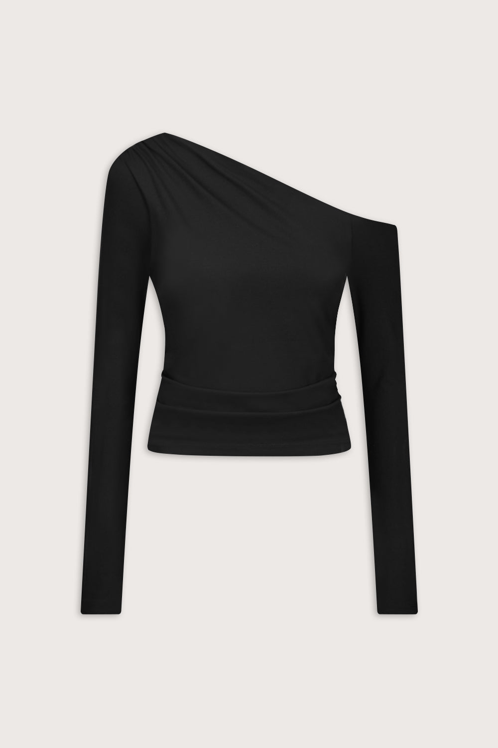 365 Asymmetric Ruched Long Sleeve Top - Black