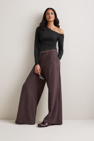 365 Asymmetric Ruched Long Sleeve Top - Black