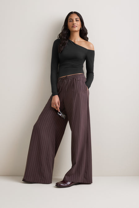 365 Asymmetric Ruched Long Sleeve Top - Black