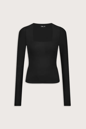 365 Square Neck Long Sleeve Top - Shadow Black