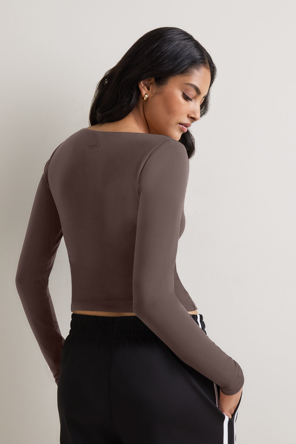 365 Square Neck Long Sleeve Top - Mocha Brown