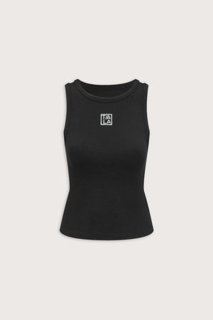 365 Sculpting Lounge Longline Logo Racer Vest - Shadow Black