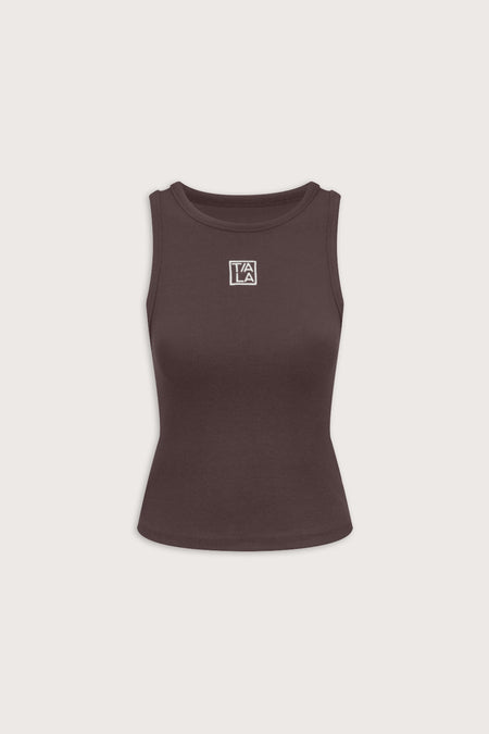 365 Sculpting Lounge Longline Logo Racer Vest - Espresso