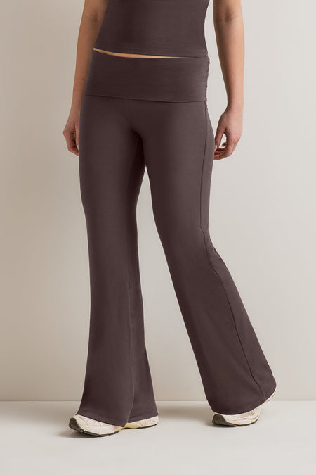 365 Sculpting Lounge Fold Waist Flared Trousers - Espresso