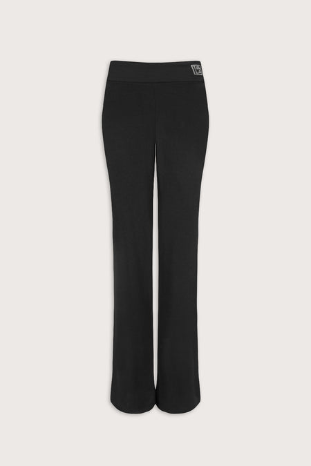 365  Sculpting Lounge Fold Waist Logo Flared Trousers - Shadow Black