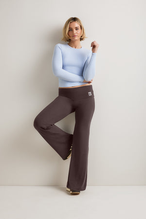 365  Sculpting Lounge Logo Flared Trousers - Espresso
