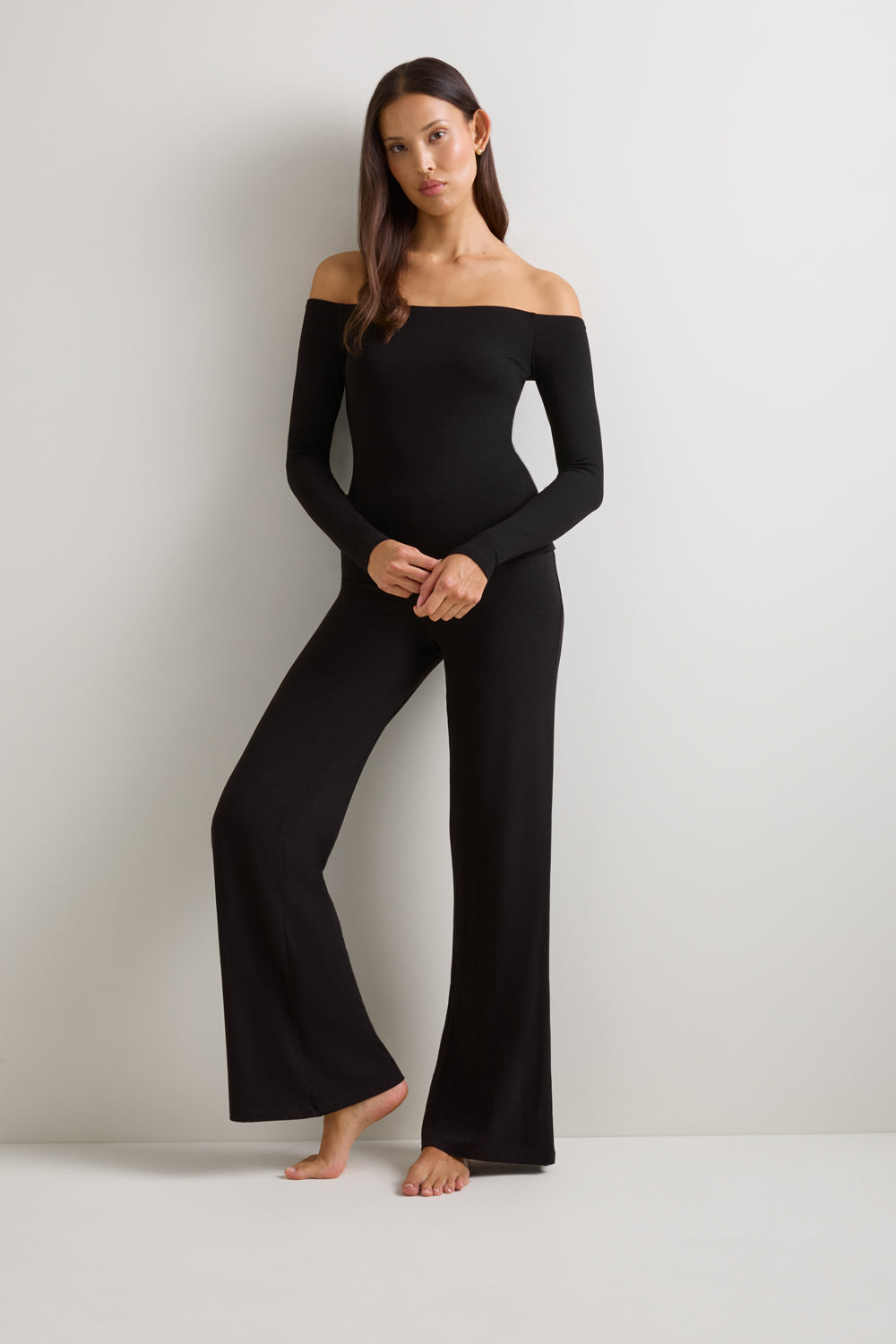 365 Rib Off Shoulder Top - Black