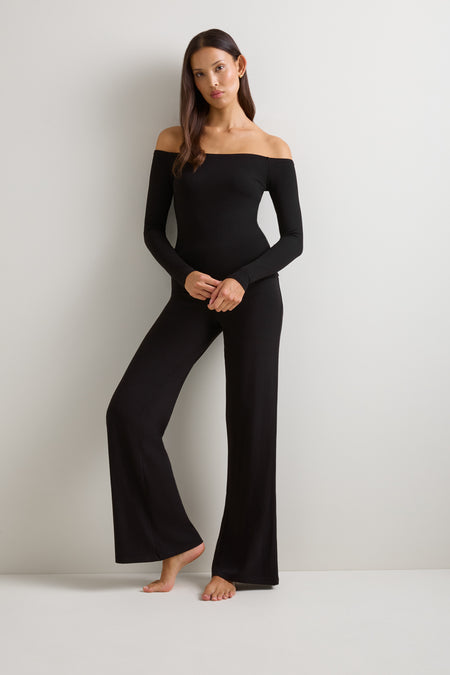 365 Rib Off Shoulder Top - Black
