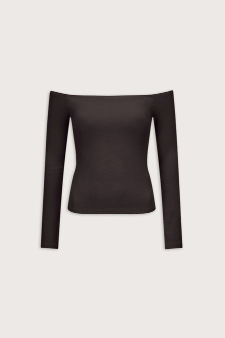 365 Rib Off Shoulder Top - Espresso