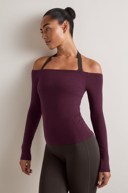 365 Rib Off Shoulder Top - Fig