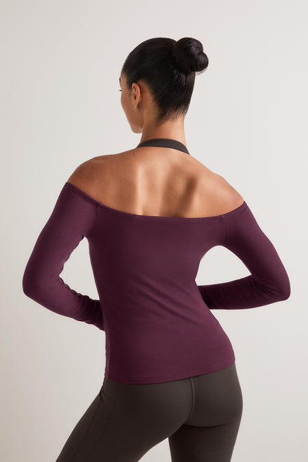 365 Rib Off Shoulder Top - Fig