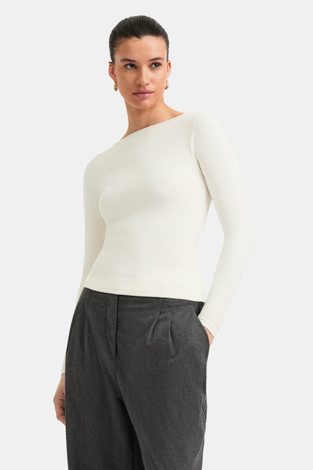 365 Boat Neck Long Sleeve Top - Vanilla