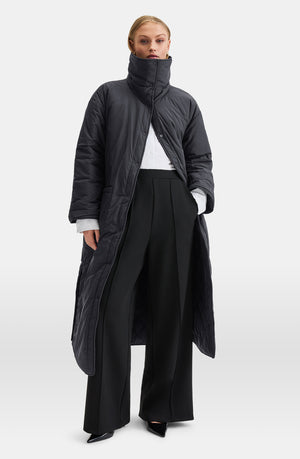 REVERSIBLE PADDED AND QUILTED LONGLINE EVERYTHING OVERCOAT - BLACK
