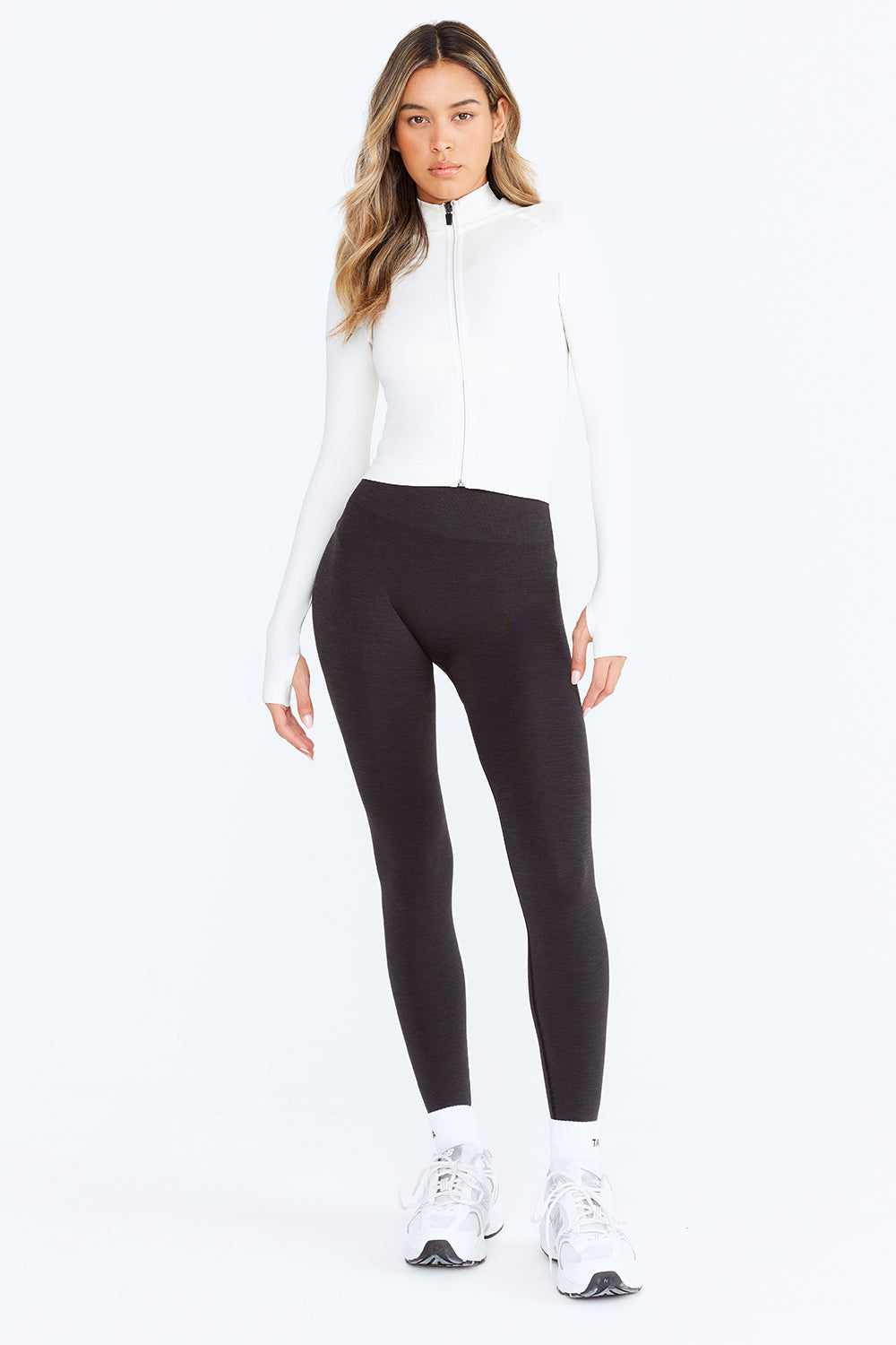 SCULPT SEAMLESS MOCK NECK ZIP THROUGH JACKET-  MILK MARL