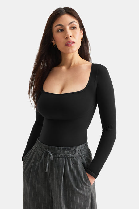 365 Contour Square Neck Bodysuit - Shadow Black