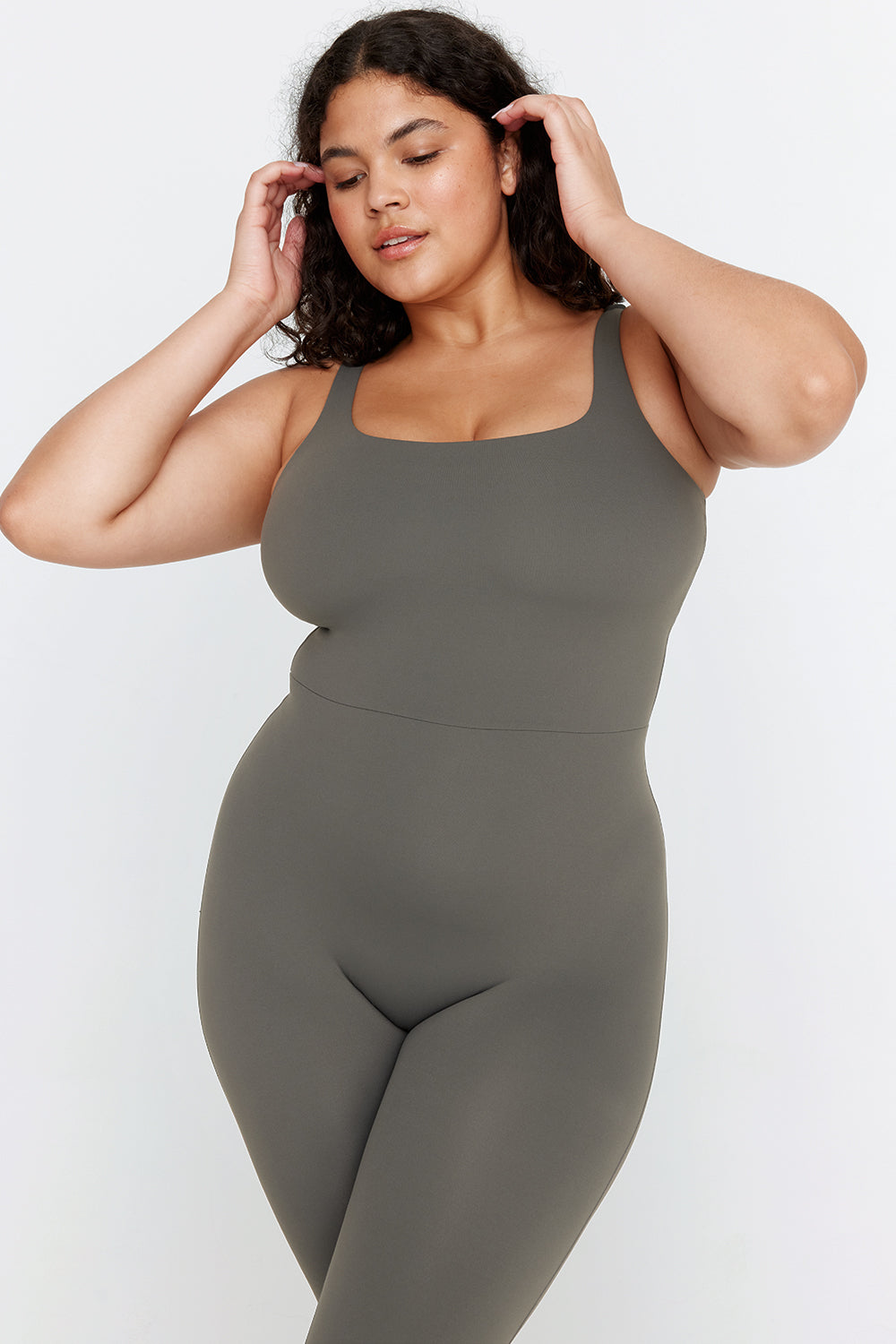 DAYFLEX BUILT-IN SUPPORT SQUARE NECK FLARED UNITARD - DARK OLIVE