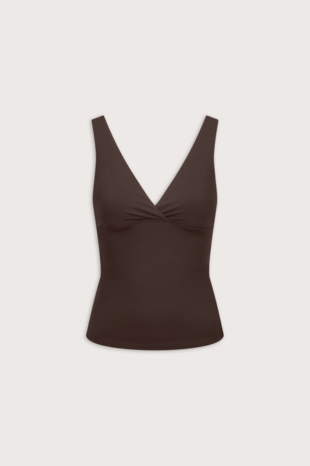 Women's Brown V-Neck Vest with built in push up bra support 