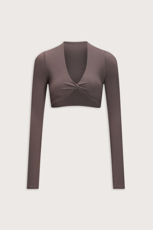 DayFlex Twist Front Long Sleeve Top - Mocha Brown