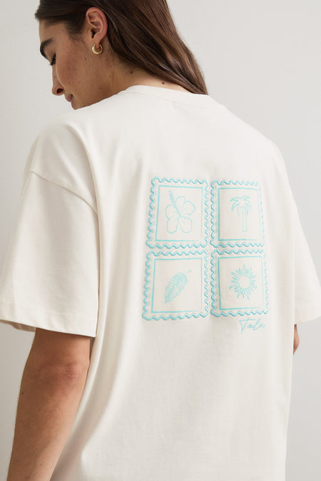 Seashells Graphic Tee - Ivory / Aqua Blue