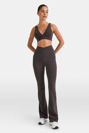 DayFlex V Neck Sports Bra - Cool Espresso