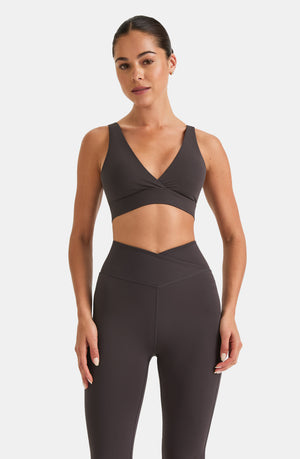 DAYFLEX V NECK SPORTS BRA - COOL ESPRESSO