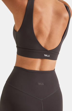 DAYFLEX V NECK SPORTS BRA - COOL ESPRESSO