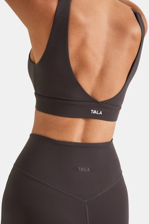 DayFlex V Neck Sports Bra - Cool Espresso