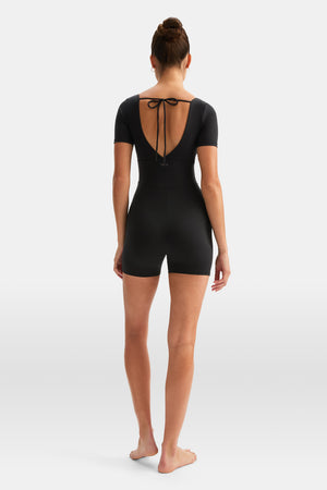 DayFlex Built-In Support Plunge Neck Tie Back Unitard - Shadow Black