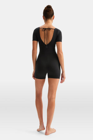 DayFlex Built-In Support Plunge Neck Tie Back Unitard - Shadow Black