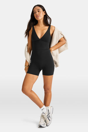 DayFlex Built-In Support V Neck Unitard - Shadow Black