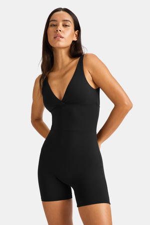 DayFlex Built-In Support V Neck Unitard - Shadow Black