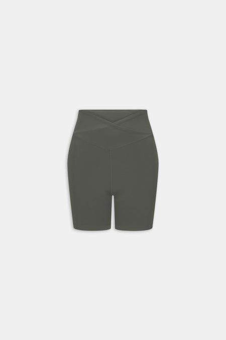 DayFlex Wrap High Waisted Cycling Shorts - Dark Olive