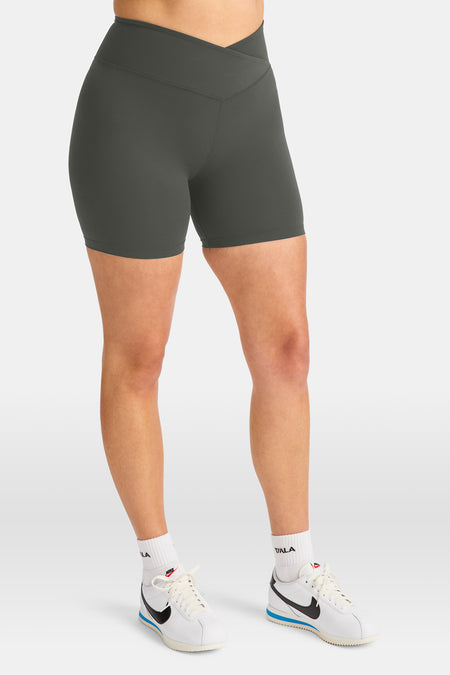 DayFlex Wrap High Waisted Cycling Shorts - Dark Olive