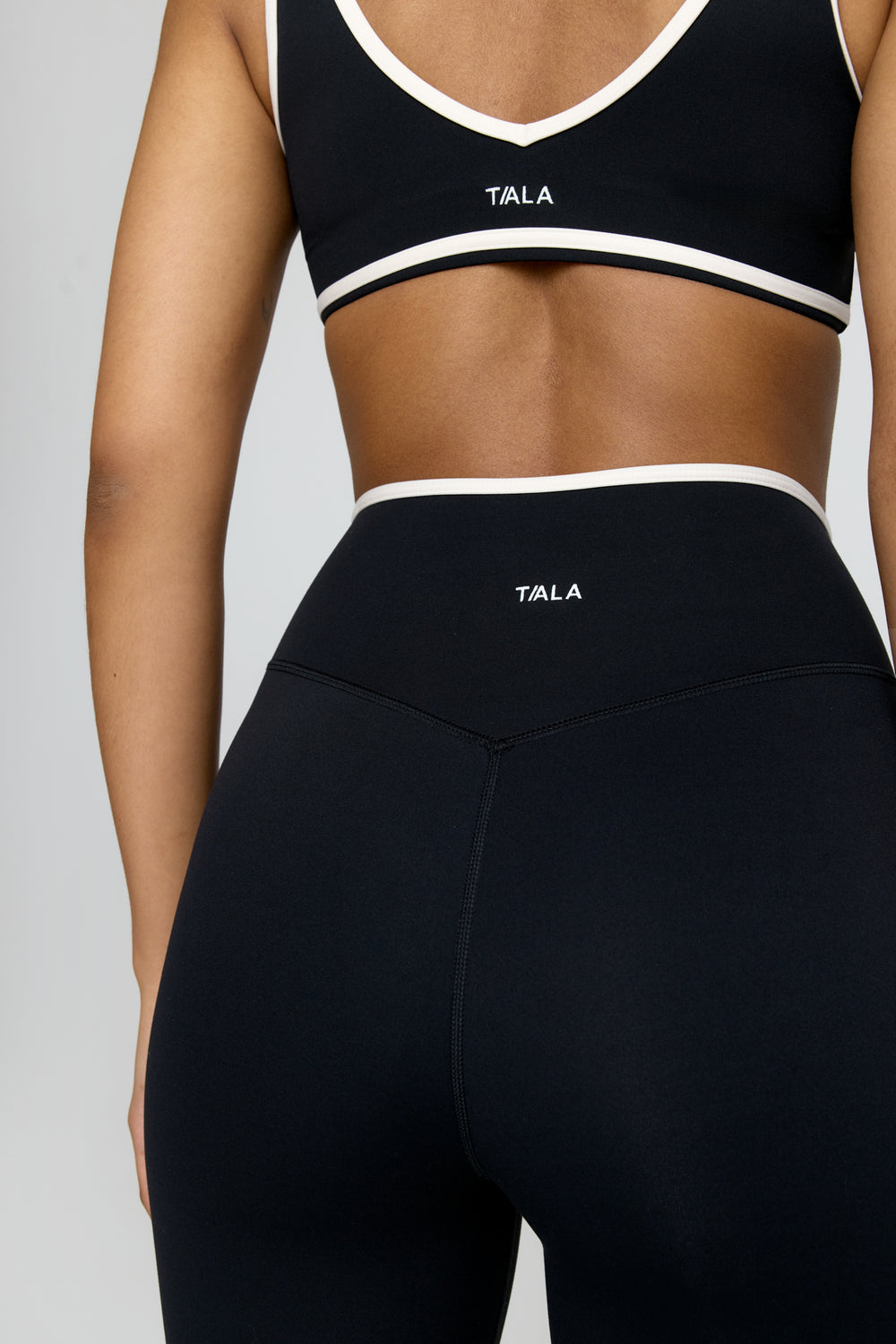 DayFlex Contrast Trim Wrap High Waisted Flared Yoga Pant - Shadow Black And Buttermilk