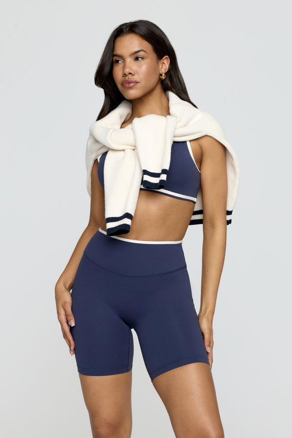 DayFlex Contrast Trim High Waisted Cycling Short - Navy And Milk