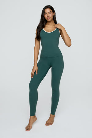 DayFlex Contrast Trim Wrap High Waisted Legging - Hunter Green And Milk