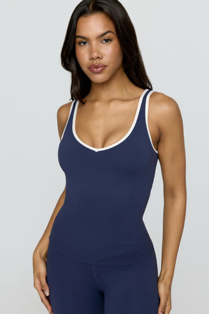 DayFlex Built-In Support Plunge Neck Vest - Navy And Milk