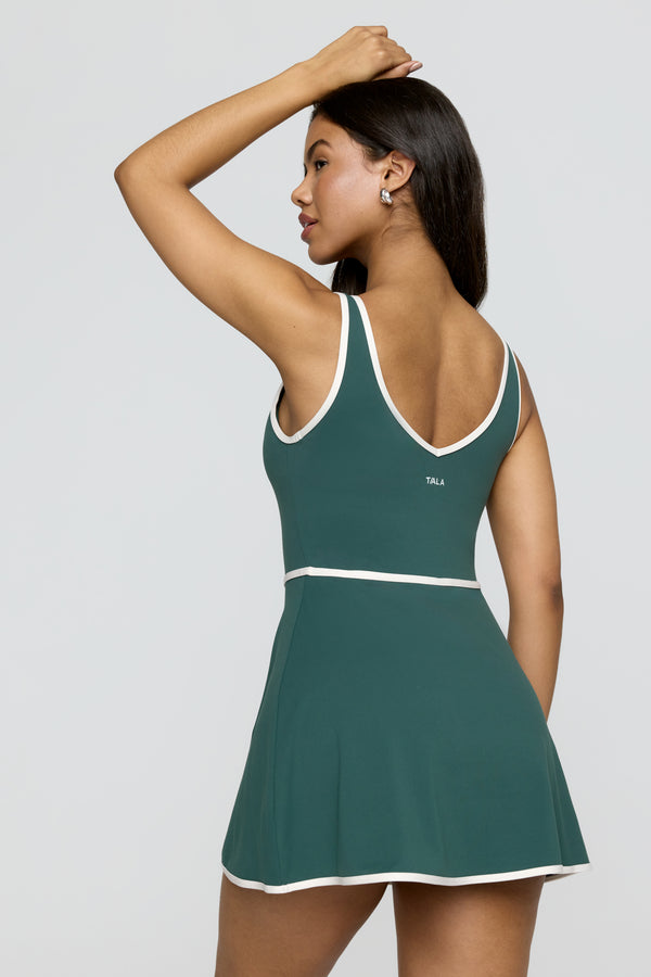 DayFlex Built-In Support V Neck Tennis Dress - Hunter Green And Milk