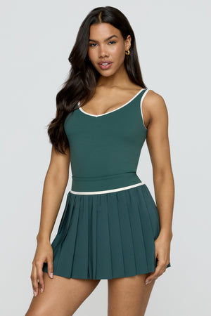 DayFlex Pleated Tennis Skort - Hunter Green And Buttermilk