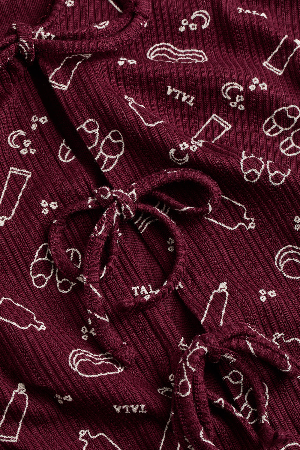 Tie Up Pyjama Cardigan - Burgundy 'Wind Down' Print
