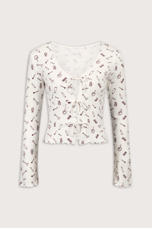 Tie Up Pyjama Cardigan - Ivory 'Wake Up' Print