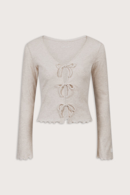 Tie Up Pyjama Cardigan - Oat Marl