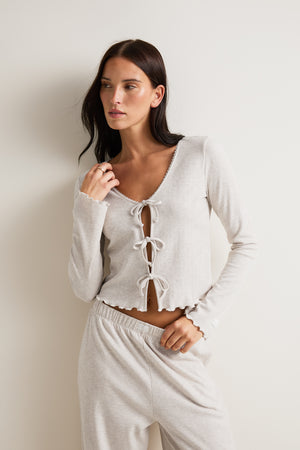 Tie Up Pyjama Cardigan - Oat Marl