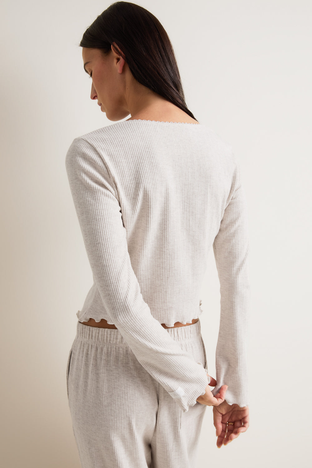 Tie Up Pyjama Cardigan - Oat Marl