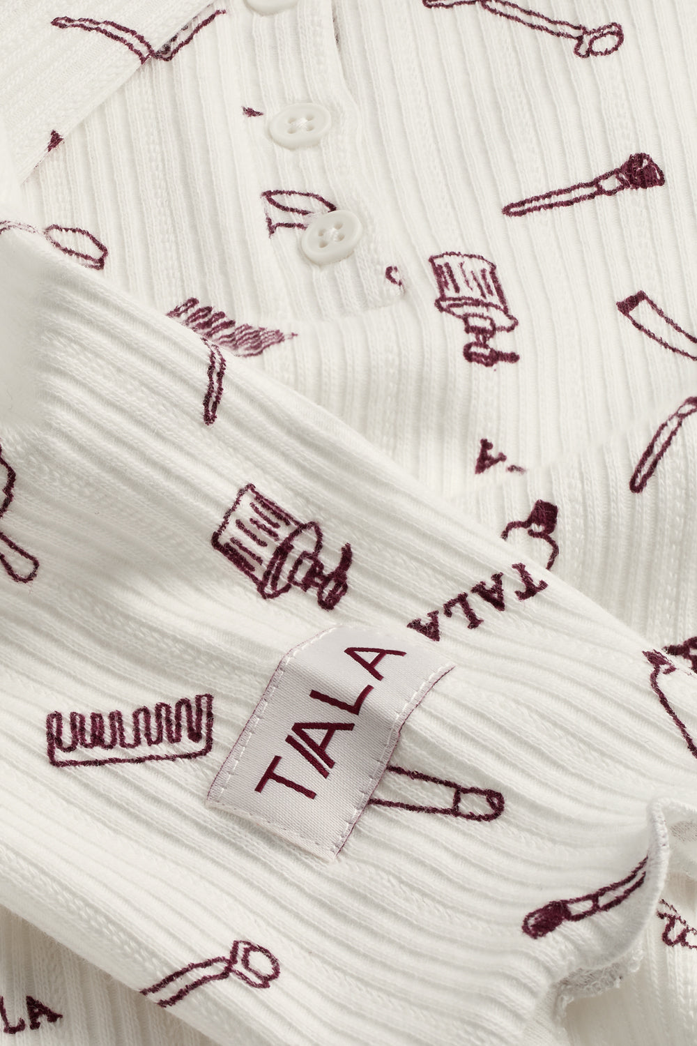 Henley Pyjama Top - Ivory 'Wake Up' Print