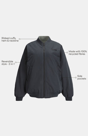 REVERSIBLE OVERSIZED BOMBER JACKET - BLACK AND COOL OLIVE
