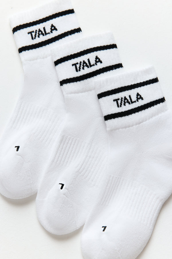 TALA Logo Stripe Socks 3 Pack - White And Black