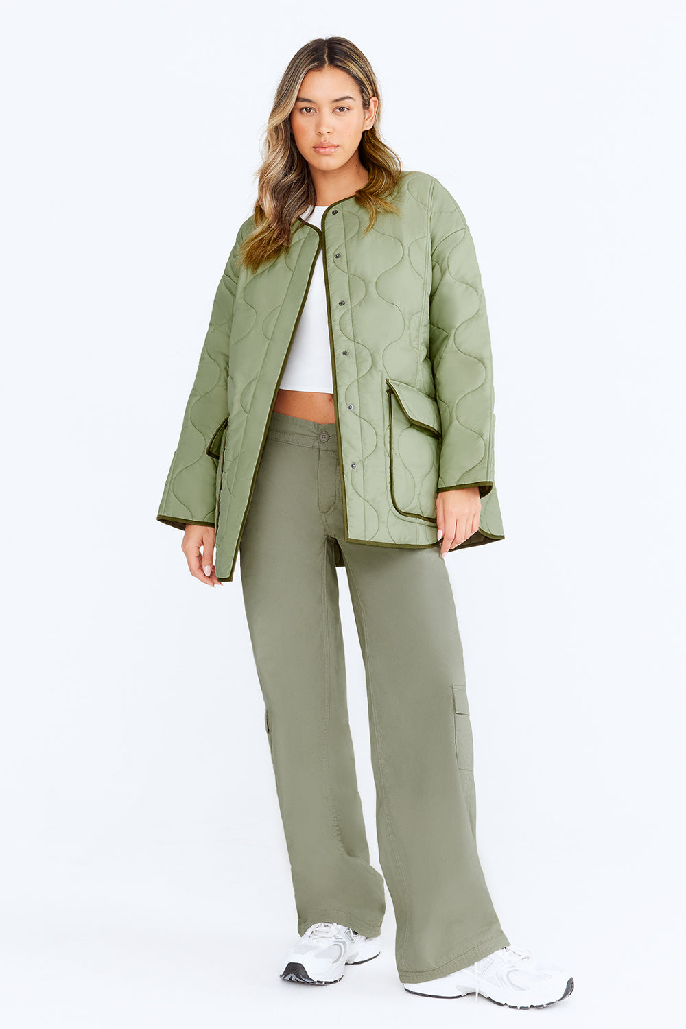 OVERSIZED REVERSIBLE QUILTED JACKET- LIGHT OLIVE AND ARMY GREEN – TALA